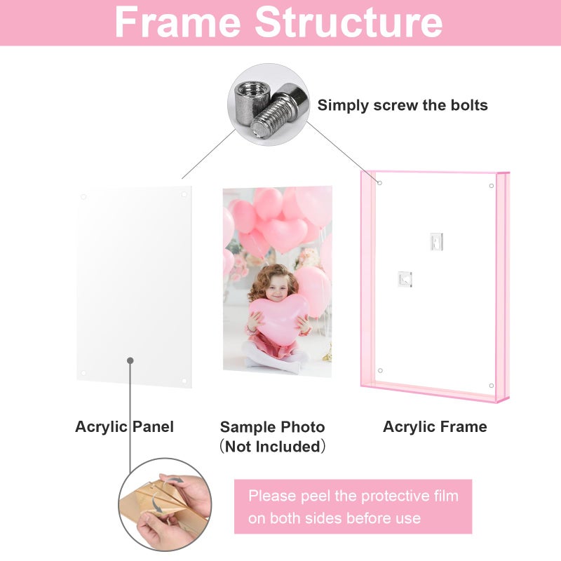MFoffice 5x7 Picture Frames  Stunning Color Acrylic Photo Frame  Wall & Tabletop Display Frames  Modern Floating Style for Home Office Decoration  Pink (1 Pack) - Image 3