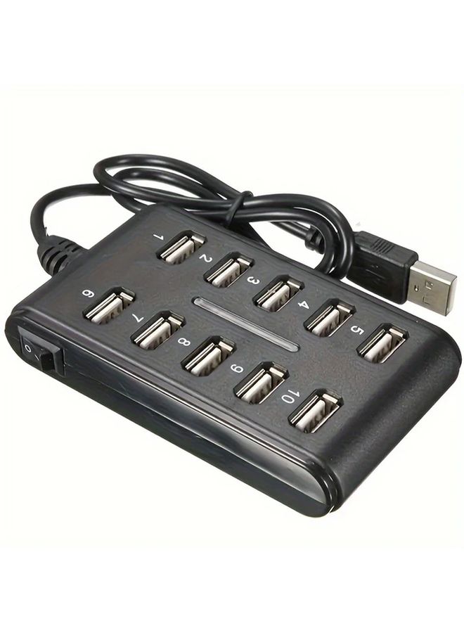 Black 10 Port USB 2 0 Hub With Switch And Power For Desktop Laptop - Image 3
