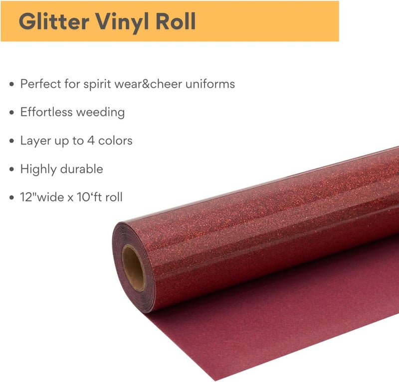 FANSGUAR Red Glitter HTV Roll -12" x10ft Iron on Heat Transfer Vinyl for DIY Shirts Gifts - Image 2