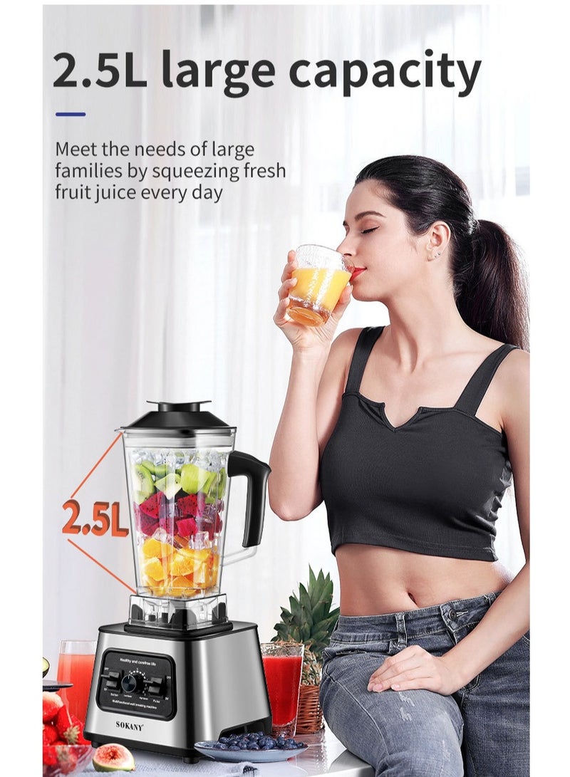 sokany Electric Countertop Blender, Multifunction Mixer, Juicer, Grinder, with 2 Cups, 2.5L, 9-Speeds, SK-999, Silver - Image 3