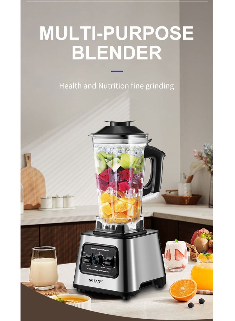 sokany Electric Countertop Blender, Multifunction Mixer, Juicer, Grinder, with 2 Cups, 2.5L, 9-Speeds, SK-999, Silver - Image 5