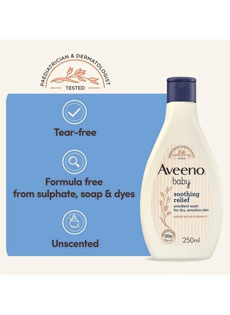 Aveeno Baby Aveeno Baby Soothing Relief Emollient Wash 250mL, Gentle Cleansing for Dry Sensitive Skin, 0M+ Moisturizing Formula  - Image 2