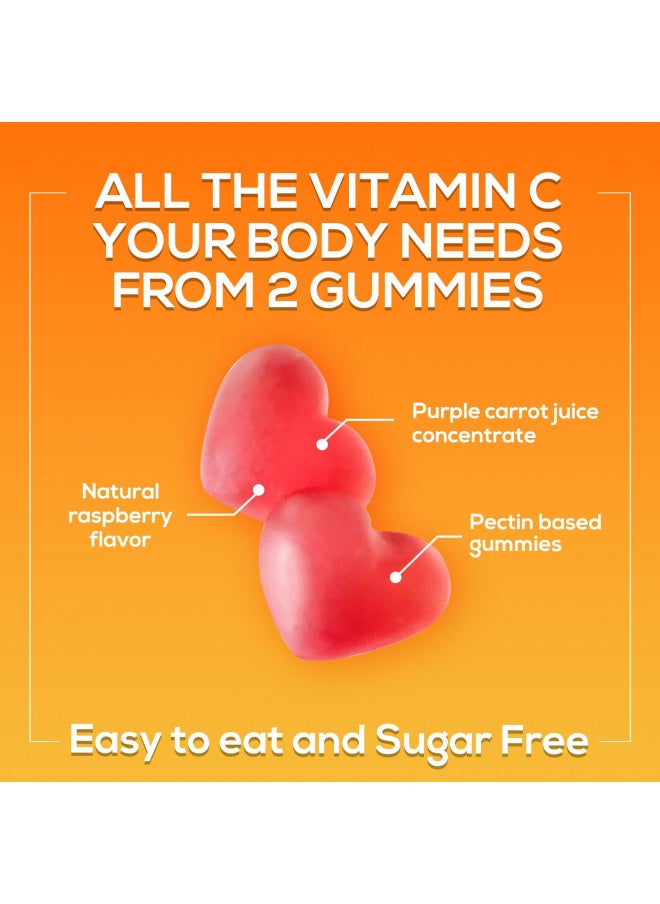 Nature's Nutrition - Sugar Free Vitamin C Gummies - Immune Support & Antioxidant Vitamin Dietary Supplement - Vegan, Non-GMO, Dairy & Gluten Free C Gummy Vitamins - Raspberry Flavor for Kids & Adults - 60 Count Gummies - Image 1