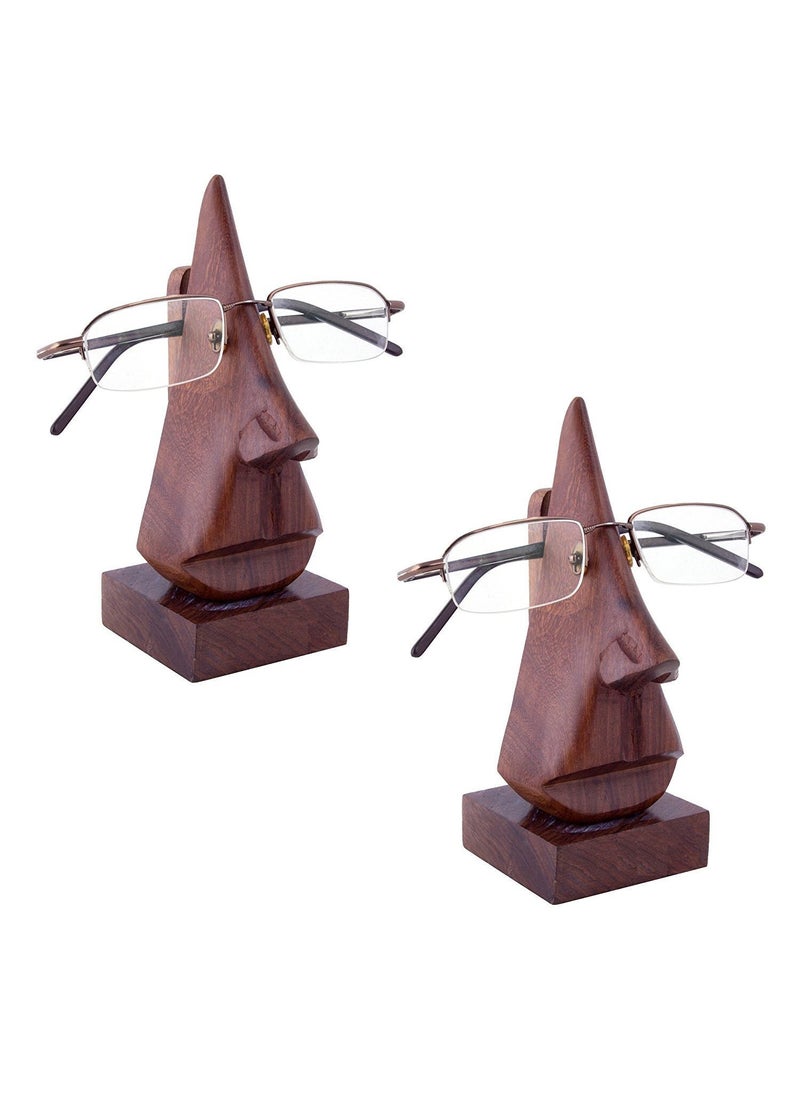 APEROL DESIGN APEROL DESIGN Handmade Wooden Nose Shaped Spectacle Specs Eyeglass Holder Stand 6 Inches Set of 2  - Image 1