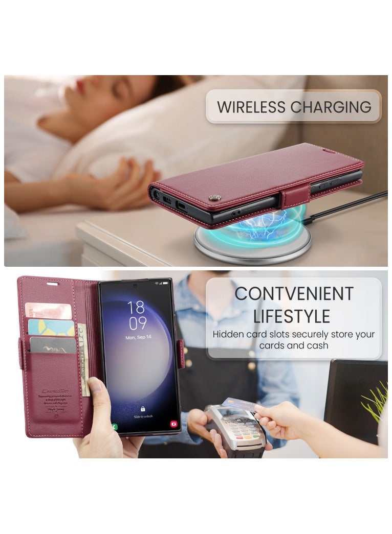 CaseMe Flip Wallet Case For Samsung Galaxy S24 Ultra, [RFID Blocking] PU Leather Wallet Flip Folio Case with Card Holder Kickstand Shockproof Phone Cover (Red) - Image 4
