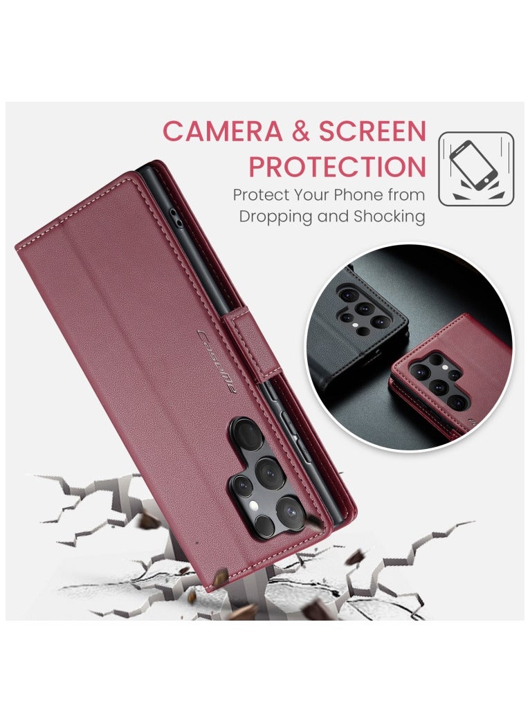 CaseMe Flip Wallet Case For Samsung Galaxy S24 Ultra, [RFID Blocking] PU Leather Wallet Flip Folio Case with Card Holder Kickstand Shockproof Phone Cover (Red) - Image 5