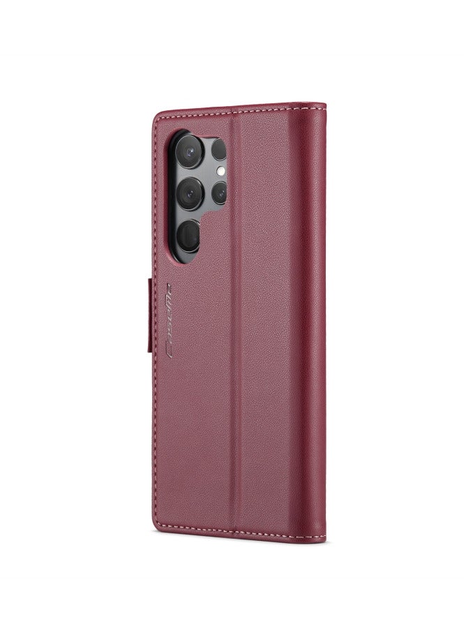 CaseMe Flip Wallet Case For Samsung Galaxy S24 Ultra, [RFID Blocking] PU Leather Wallet Flip Folio Case with Card Holder Kickstand Shockproof Phone Cover (Red) - Image 3