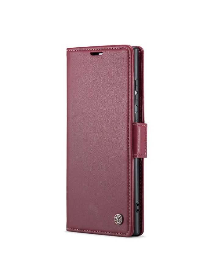 CaseMe Flip Wallet Case For Samsung Galaxy S24 Ultra, [RFID Blocking] PU Leather Wallet Flip Folio Case with Card Holder Kickstand Shockproof Phone Cover (Red) - Image 2