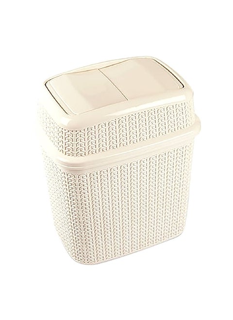 Knit Design Rectangular Plastic Whirlpool Dustbin Ivory 10 L M-1023 IW