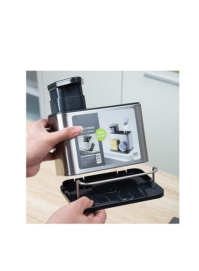 Kitchen Sink Soap Dispenser, 3 in 1 Sponge Holder - Stainless Steel Kitchen Sink Organizer with Sponge Holder and Brush Holder - Image 3