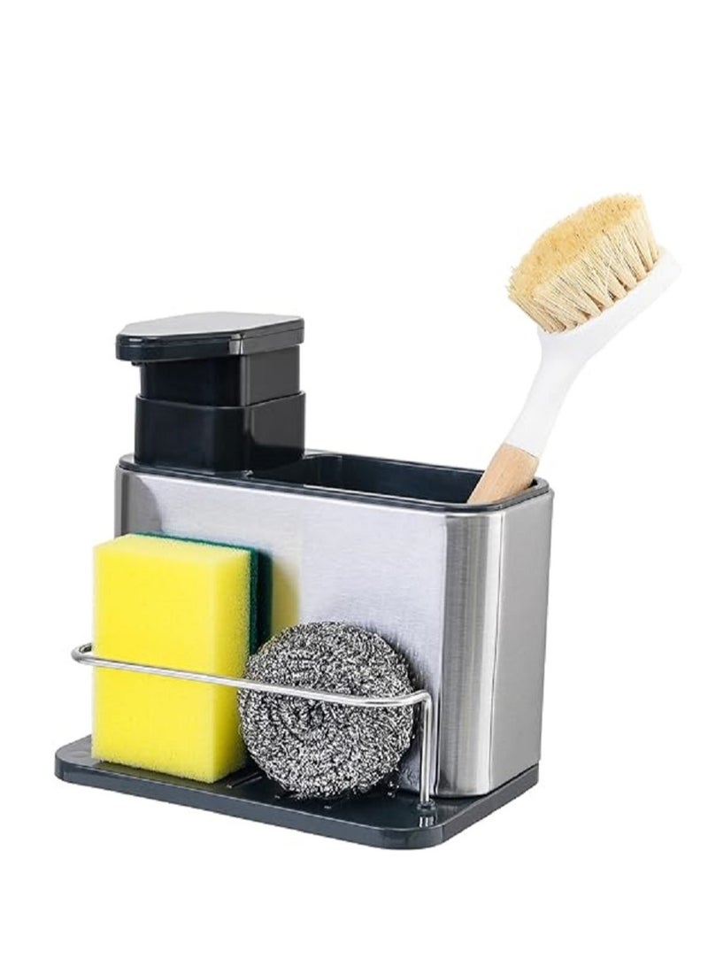 Kitchen Sink Soap Dispenser, 3 in 1 Sponge Holder - Stainless Steel Kitchen Sink Organizer with Sponge Holder and Brush Holder - Image 4