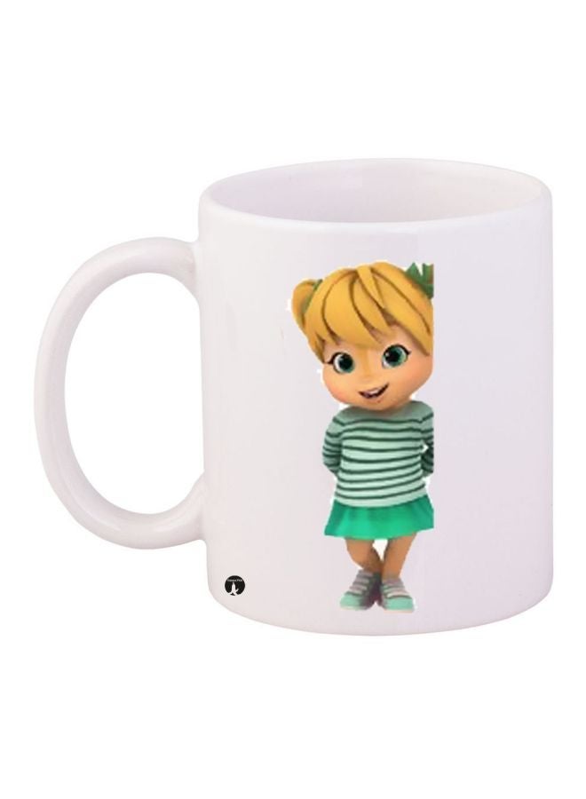 RYN Cartoon Printed Coffee Mug White/Green/Beige 11ounce