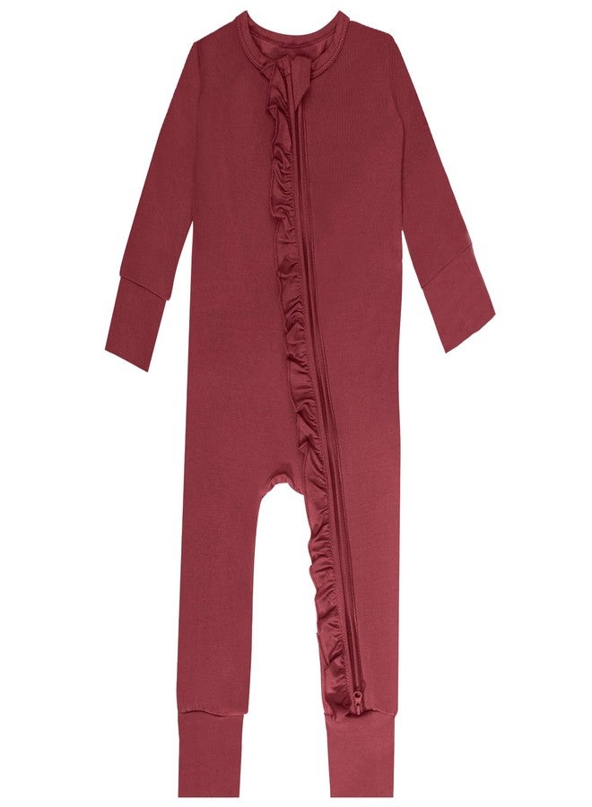 GUISBY Baby Girl Pajamas, Comfy Rayon Long Sleeve with Double Zipper Sleepers Maroon 0-3 Months - Image 1