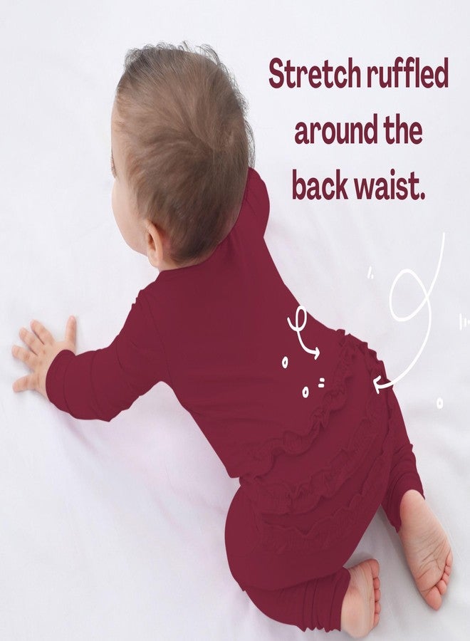 GUISBY Baby Girl Pajamas, Comfy Rayon Long Sleeve with Double Zipper Sleepers Maroon 0-3 Months - Image 3