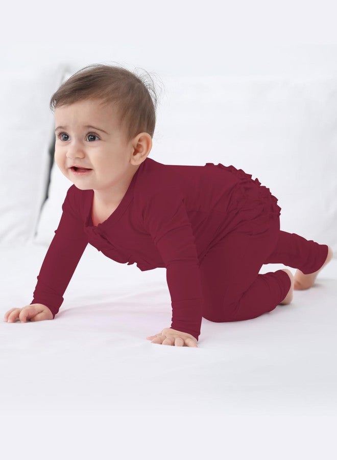 GUISBY Baby Girl Pajamas, Comfy Rayon Long Sleeve with Double Zipper Sleepers Maroon 0-3 Months - Image 5