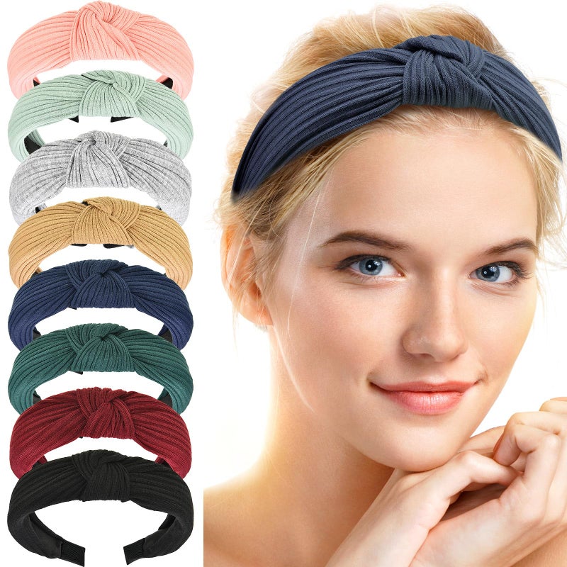 Maxdot 8 Pieces Headbands for Women, Knotted Wide Turban Headband, Hair Bands Elastic Hair Accessories for Women and Girls - Image 1