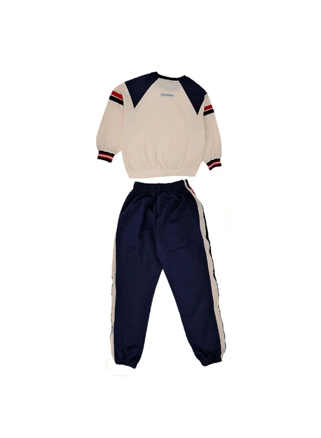 LITTLE SURPRISE BOX Casual Letter A Monogram Designed Cream & Navy 2Pcs Track Suit Set For Kids & Tweens
