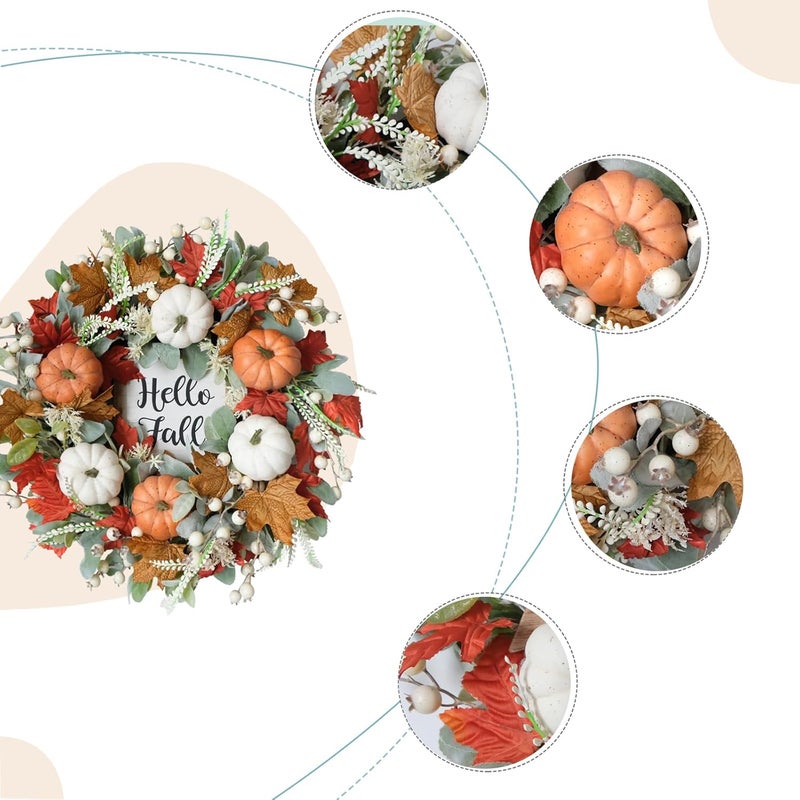 Bibelot Fall Wreaths for Front Door, 22 Inch Autumn Maples Leaf Pumpkin Berry Wreath with Hello Fall sign, Fall Decorations for Thanksgiving Halloween Farmhouse Harvest Home Outdoor Indoor Window Wall - Image 2