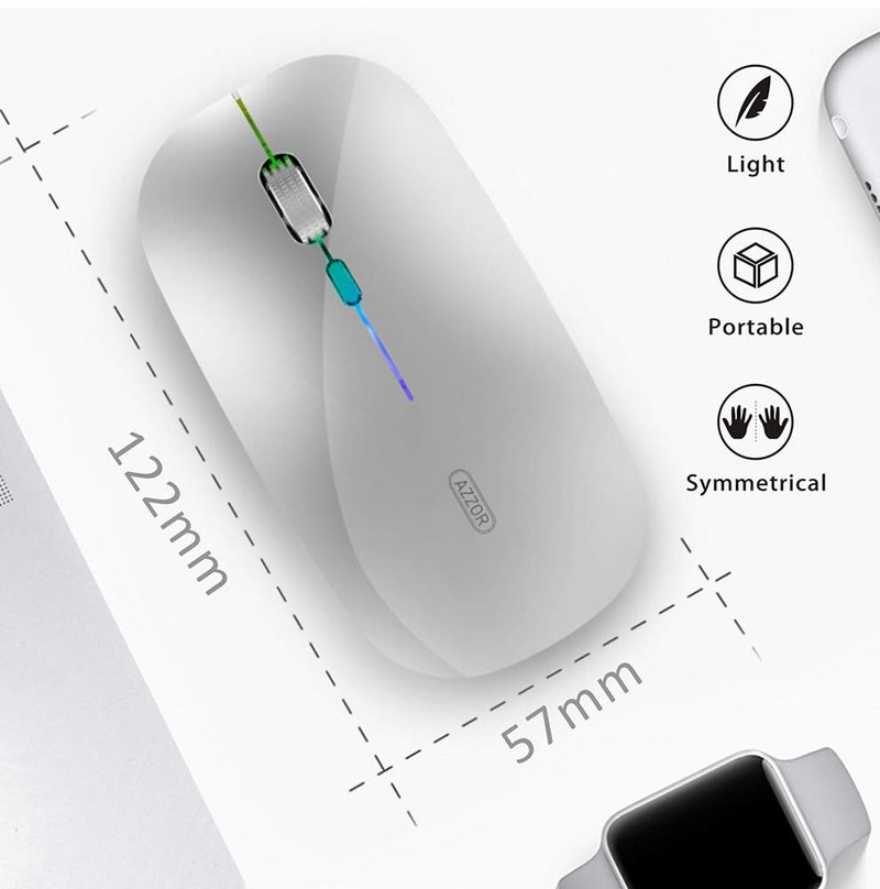 Uiosmuph LED Wireless Mouse, G12 Slim Rechargeable Silent Mouse, 2.4G Portable Optical Computer Mice with USB Receiver and Type C Adapter (Silver) - Image 4