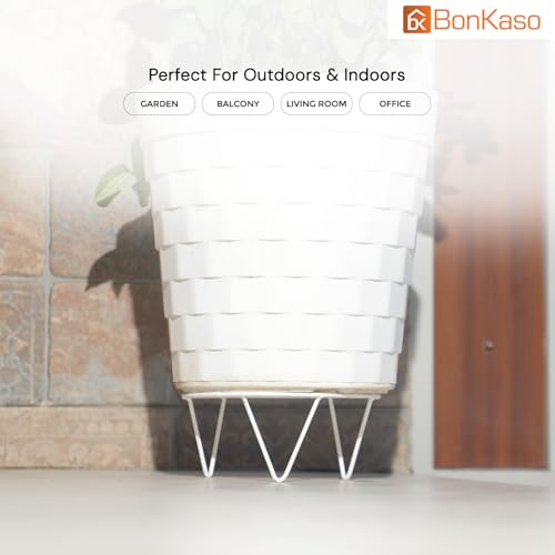 BonKaso Pack of 6 Round Stackable Metal Plant Stand (Dia 20 x 9 cm) | Durable Gamla Stand for Indoor & Outdoor Use | Space-Saving, Stylish Planter Holders for Home, Garden, Balcony & Terrace- White - Image 2