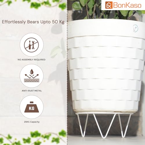 BonKaso Pack of 6 Round Stackable Metal Plant Stand (Dia 20 x 9 cm) | Durable Gamla Stand for Indoor & Outdoor Use | Space-Saving, Stylish Planter Holders for Home, Garden, Balcony & Terrace- White - Image 4