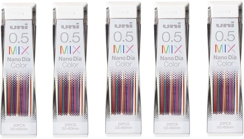 NanoDia Color Mechanical Pencil Leads 0.5mm 7 Color MIX, 5 Pack/total 100 Leads Value Set