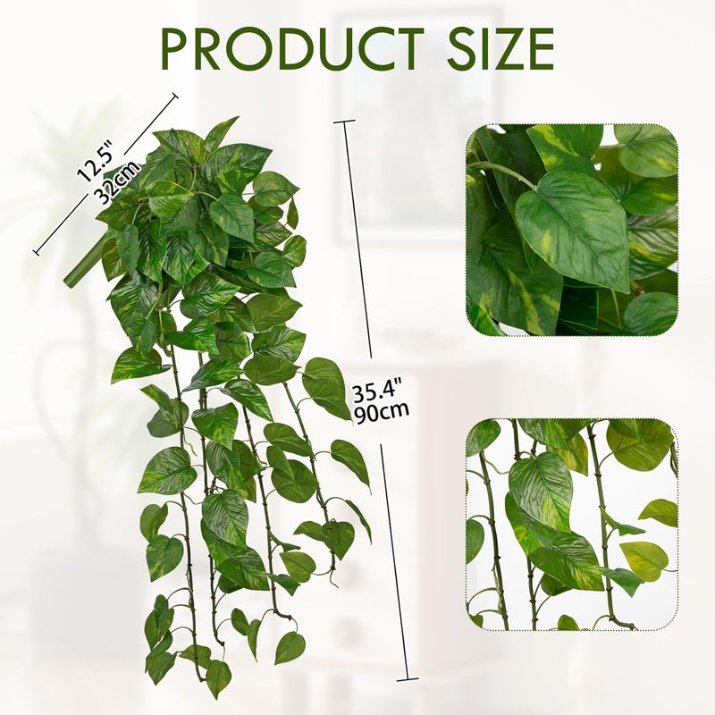Briful Artificial Hanging Plant Pothos - Lifelike Artificial Green Scindapsus Vines, Approx. 90 cm, Decorative Plant for Wall, Living Room, Shelf & Indoor Use - Image 2