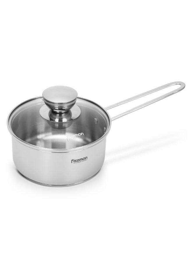 Fissman Saucepan 0.9L with Glass Lid, Stainless Steel Saucepan 14x6.5cm Mini Cook Series | 18/10 INOX304 Steel Cookware | Induction Bottom | Long Stay-Cool Handle, Dishwasher Safe  - Image 1