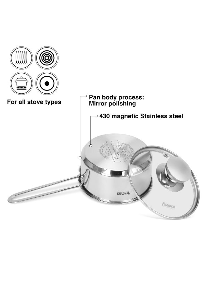 Fissman Saucepan 0.9L with Glass Lid, Stainless Steel Saucepan 14x6.5cm Mini Cook Series | 18/10 INOX304 Steel Cookware | Induction Bottom | Long Stay-Cool Handle, Dishwasher Safe  - Image 3