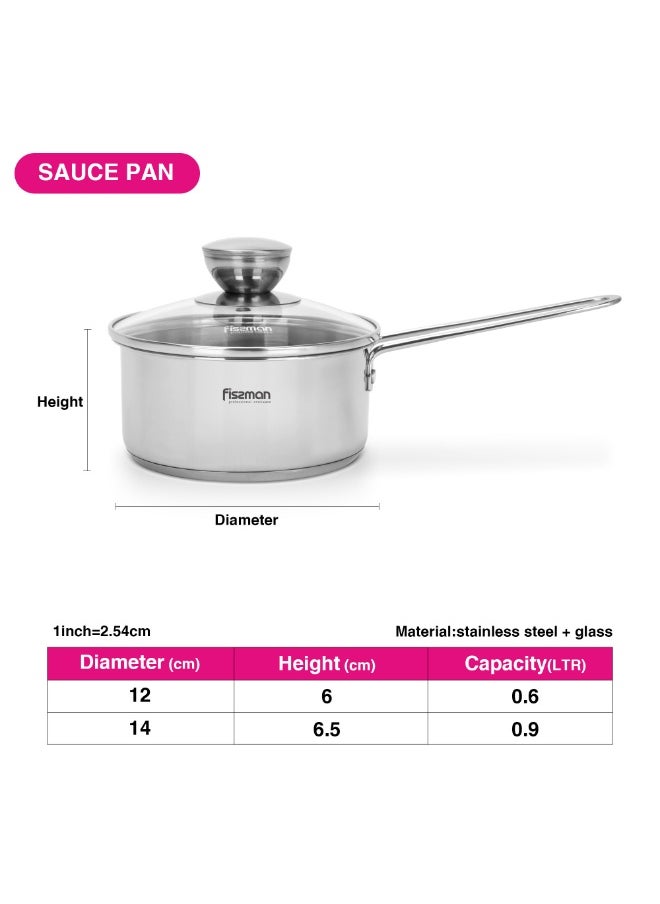 Fissman Saucepan 0.9L with Glass Lid, Stainless Steel Saucepan 14x6.5cm Mini Cook Series | 18/10 INOX304 Steel Cookware | Induction Bottom | Long Stay-Cool Handle, Dishwasher Safe  - Image 4