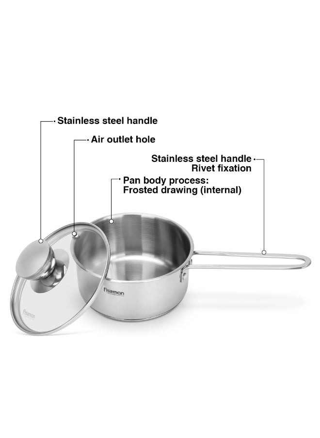 Fissman Saucepan 0.9L with Glass Lid, Stainless Steel Saucepan 14x6.5cm Mini Cook Series | 18/10 INOX304 Steel Cookware | Induction Bottom | Long Stay-Cool Handle, Dishwasher Safe  - Image 2