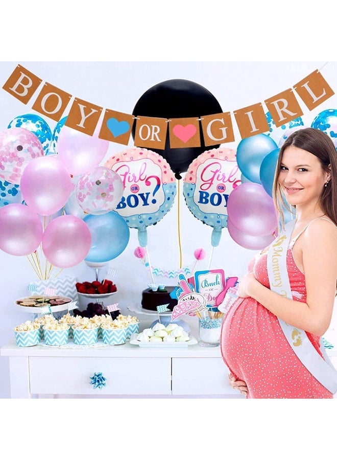 Gender Reveal Party Supplies, 12 Inch Pink and Blue Latex Balloons Garland Arch Kit with Boy or Girl Flag Pulling Confetti Balloon, Mommy to Be Sash, Photo Props, All in One Party Favors Decorations - Image 2