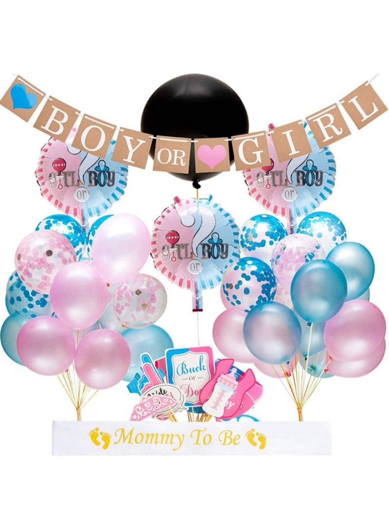 Gender Reveal Party Supplies, 12 Inch Pink and Blue Latex Balloons Garland Arch Kit with Boy or Girl Flag Pulling Confetti Balloon, Mommy to Be Sash, Photo Props, All in One Party Favors Decorations - Image 1