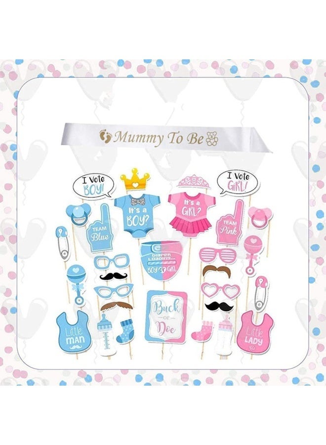 Gender Reveal Party Supplies, 12 Inch Pink and Blue Latex Balloons Garland Arch Kit with Boy or Girl Flag Pulling Confetti Balloon, Mommy to Be Sash, Photo Props, All in One Party Favors Decorations - Image 4