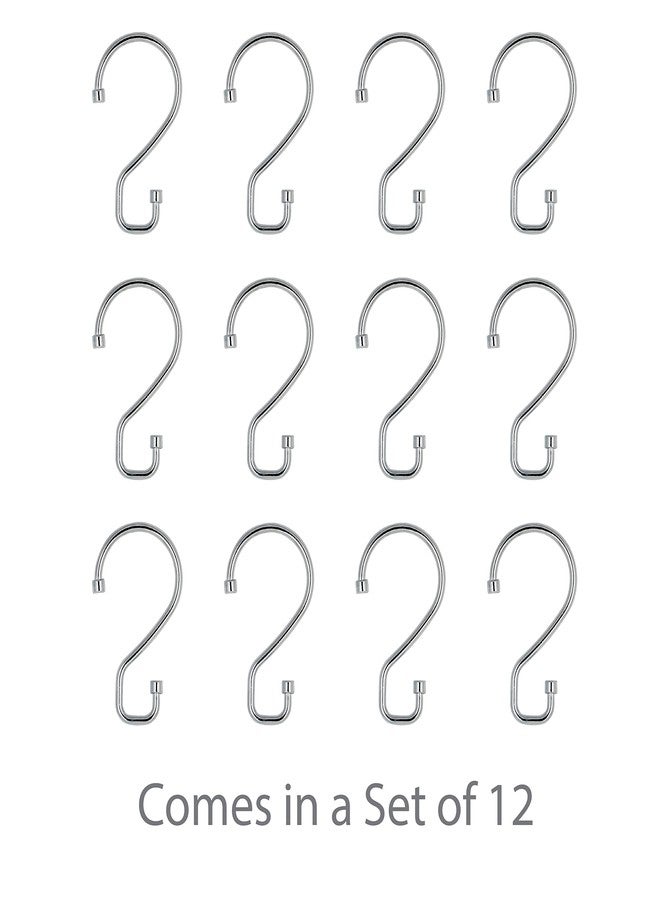 Bath Bliss 12 Pack S-Hook Shower Curtain Rings | Bathroom | Metal S Shaped Hooks | Easy Glide | Easy to Install | Hang Mugs, Pans, Towels | Chrome - Image 4