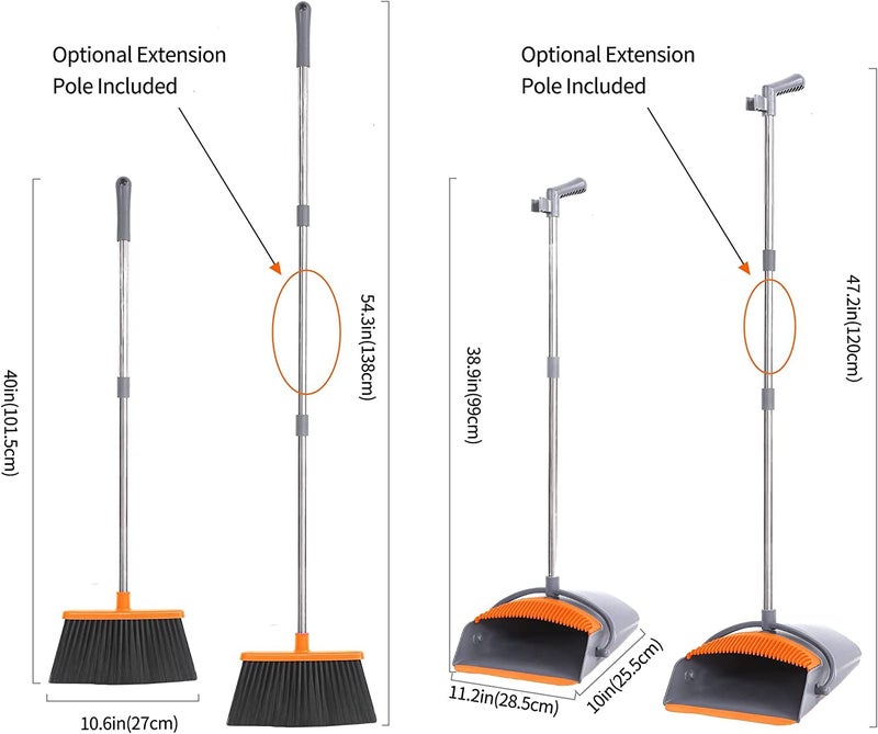 yiyicas Broom and Dustpan Set Sweeper and Dustpan Combo with 137 cm Long Handle for Removable and Foldable Broom for Floor Cleaning in Kitchen Household Orange - Image 2