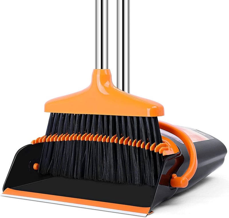 yiyicas Broom and Dustpan Set Sweeper and Dustpan Combo with 137 cm Long Handle for Removable and Foldable Broom for Floor Cleaning in Kitchen Household Orange - Image 1