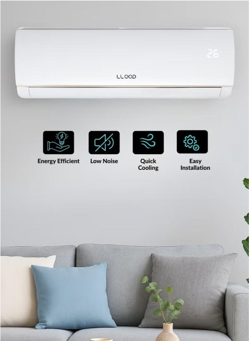 Lloyd 1.5 Ton Non-Inverter Split Air Conditioner. Model GOS18B21WACK - 18,000 BTU High-Performance Cooling, T3 Climate Rating for Extreme Heat, Eco-Friendly R-410A Refrigerant, Auto- Restart Function, Four-Way Air Swing, Sleek White Design - Ideal for Medium- Sized Rooms and Offices - Image 2
