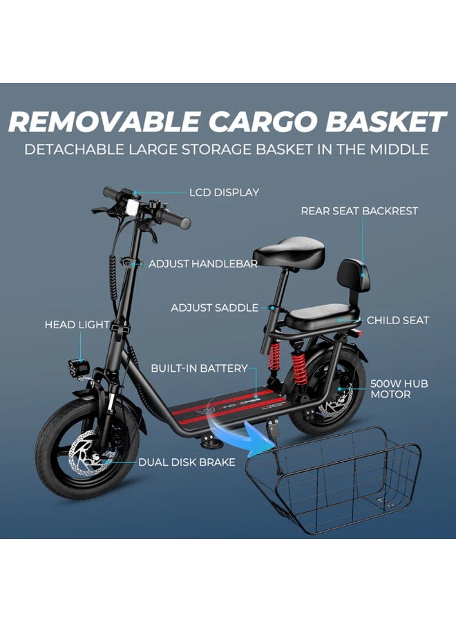 Wind Horse C3 Electric Scooter 850W Motor with Dual Seat, 48V10Ah Battery, 50KM/H Speed, 40KM Range, Dual Suspension and Storage Basket, E-Scooter - Image 4