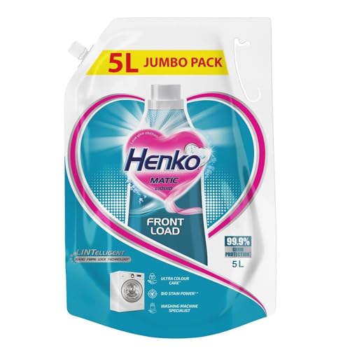 Henko Matic Front Load Liquid Detergent - 5L Jumbo Pack with Nano Fiber Lock Technology, 99.9% Germ Protection, Bio Stain Power & Ultra Color Care which maintains the Newness, Color & Shine - Image 1