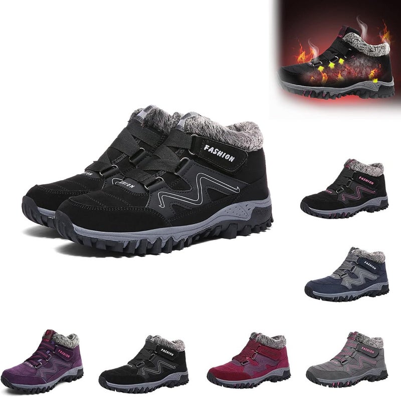 woobles Fleekcomfy Snowy Villi Leather Ankle Boots, Women Men Winter Thermal Velcro High Top Outdoor Walking Shoes, Non-Slip Lightweight Trekking Hiking Sneakers - Image 1