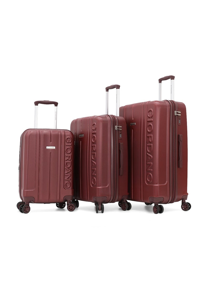 GIORDANO Hardshell Luggage Trolley Bag 3 Pieces Set,Burgundy (S-20",M-24",L-28")  - Image 1