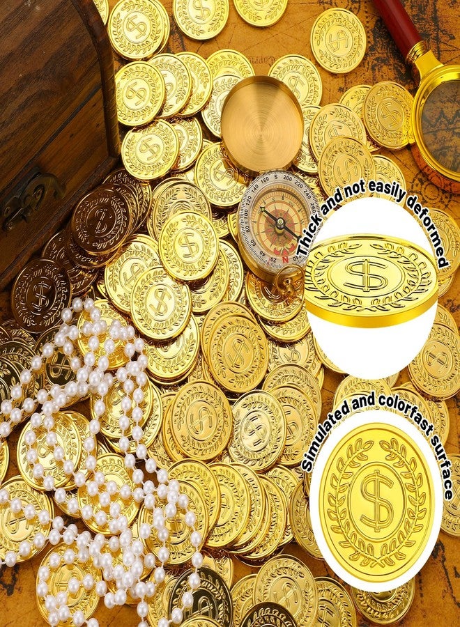 XGHSHW 900 قطعة من العملات الذهبية البلاستيكية، عملات كنز مزيفة للقراصنة، هدايا حفلات الكرنفال والهالوين، 1.4 بوصة، نقود مزيفة، زينة حفلات القراصنة، لوازم حفلات أعياد الميلاد ذات الطابع المغامر - Image 4