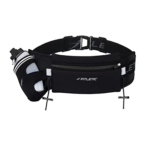 Fitletic Hydration Running Belt With 12oz Quick Flow Water Bottle For Men & Women –Race Belt, Gel Holders & Bib Toggles Patented Bounce Free Design, Water Resistant- Fits All Phones – Fully Loaded - Image 1