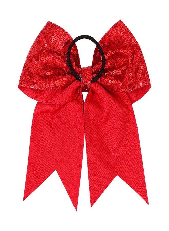 Jeffan 12 Pieces 8 Inch Red Cheer Bows Glitter Jumbo Cheerleading Bow with Elastic Ponytail Holder Bow Hair Tie Band Hair Accessories for School Girls Toddlers - Image 3