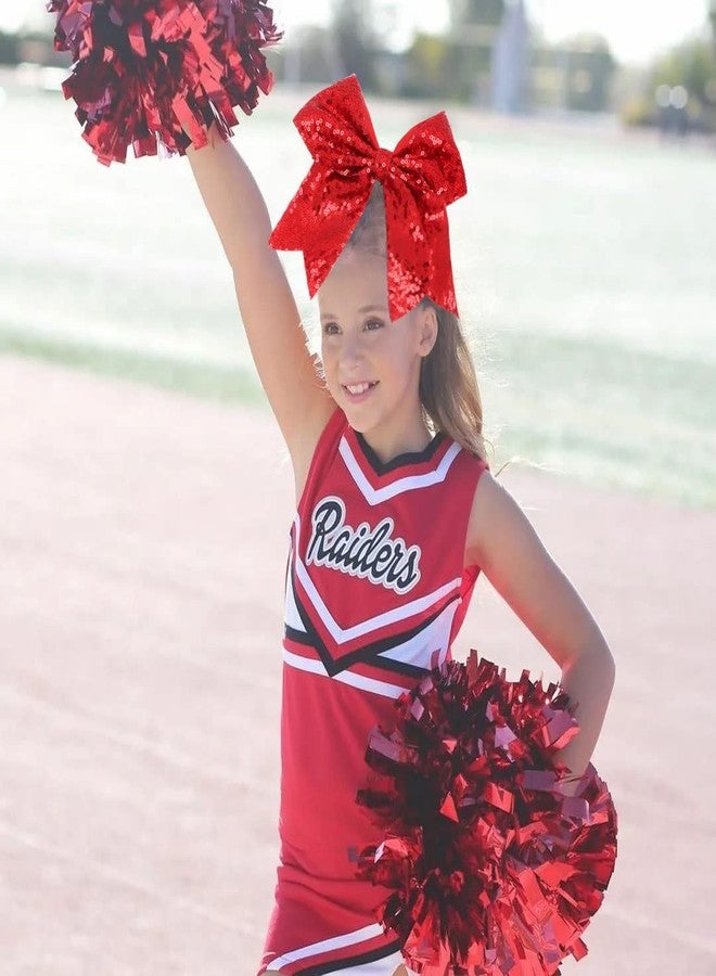 Jeffan 12 Pieces 8 Inch Red Cheer Bows Glitter Jumbo Cheerleading Bow with Elastic Ponytail Holder Bow Hair Tie Band Hair Accessories for School Girls Toddlers - Image 5