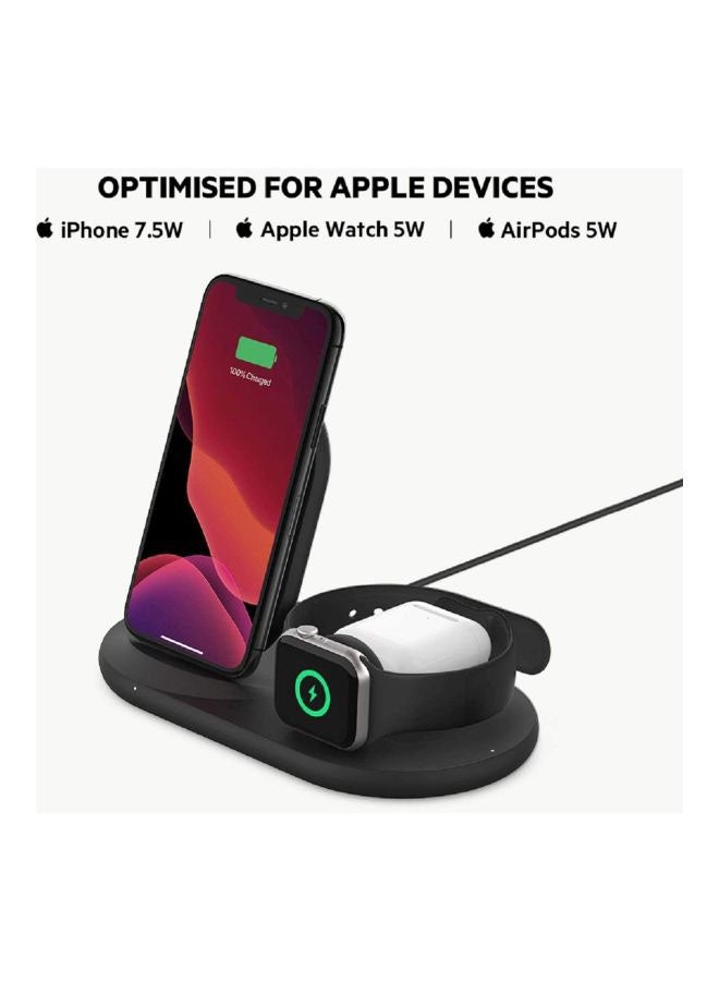 belkin BoostCharge 3-In-1 Wireless Charger, Apple Charger - 7.5W Fast Qi Certified Wireless Charger For iPhone 15, 14, 13, Apple Watch Series 9,8,7 And Airpods Pro Qi Enabled Devices Black - Image 5