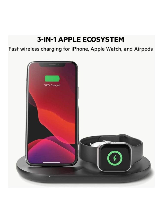 belkin BoostCharge 3-In-1 Wireless Charger, Apple Charger - 7.5W Fast Qi Certified Wireless Charger For iPhone 15, 14, 13, Apple Watch Series 9,8,7 And Airpods Pro Qi Enabled Devices Black - Image 2