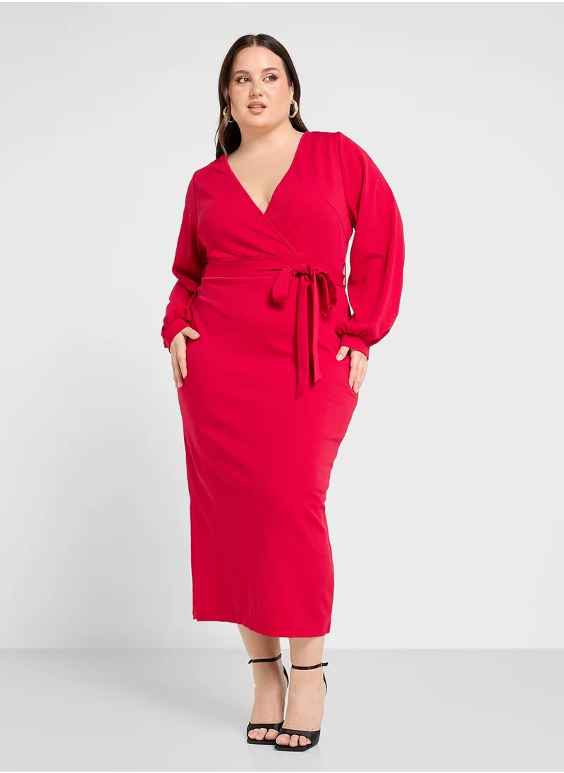 Ginger Plus Belted Wrap Maxi Dress