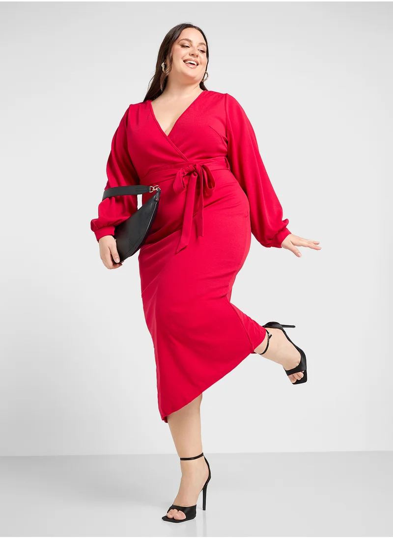 Ginger Plus Belted Wrap Maxi Dress